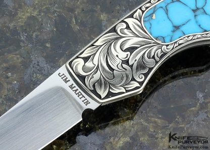 Jim Martin Custom Knife Sole Authorship Engraved Turquoise Interframe Lockback - Image 2