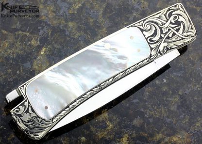 Ron Lake Custom Knife Mother of Pearl Interframe Tail Lock Engraved by Ron Skaggs - Image 5