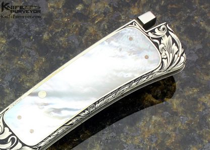 Ron Lake Custom Knife Mother of Pearl Interframe Tail Lock Engraved by Ron Skaggs - Image 3