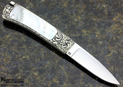 Ron Lake Custom Knife Mother of Pearl Interframe Tail Lock Engraved by Ron Skaggs - Image 4