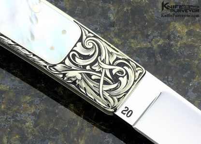 Ron Lake Custom Knife Mother of Pearl Interframe Tail Lock Engraved by Ron Skaggs - Image 6