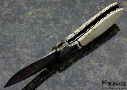 Stan Wilson Custom Knife Blued Damascus & Mammoth Ivory D/A Auto "Toad" Linerlock - Image 5