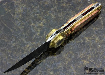 Van Barnett Custom Knife AKI 2013 "Time Machine" Damascus  and Copper Linerlock - Image 7