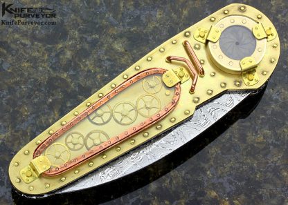 Van Barnett Custom Knife AKI 2013 "Time Machine" Damascus  and Copper Linerlock - Image 4