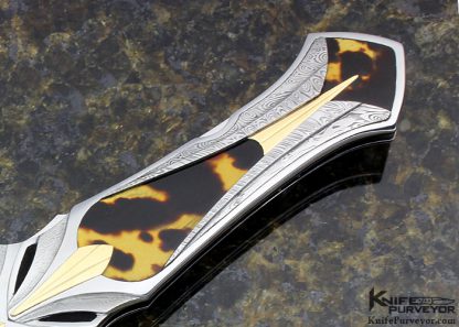 Ron Best Custom Knife Fluted, Stippled and Mirror Polished 416 Stainless Steel with Exotic Material and 14Kt Gold Inlaid Automatic Lockback Dagger - Image 3