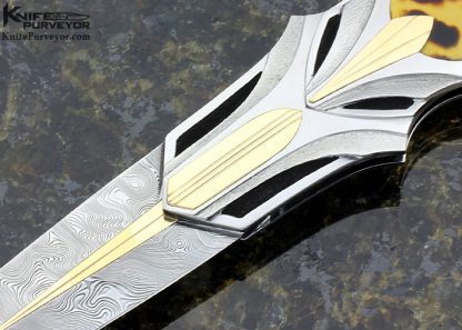 Ron Best Custom Knife Fluted, Stippled and Mirror Polished 416 Stainless Steel with Exotic Material and 14Kt Gold Inlaid Automatic Lockback Dagger - Image 2