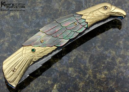 Stephen Olszewski Custom Knife 14Kt "Golden Eagle" Linerlock Robert Eggerling Damascus Automatic Linerlock - Image 4