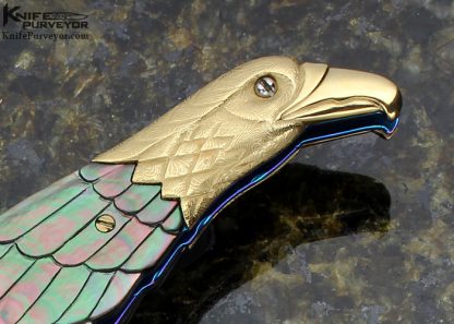 Stephen Olszewski Custom Knife 14Kt "Golden Eagle" Linerlock Robert Eggerling Damascus Automatic Linerlock - Image 2