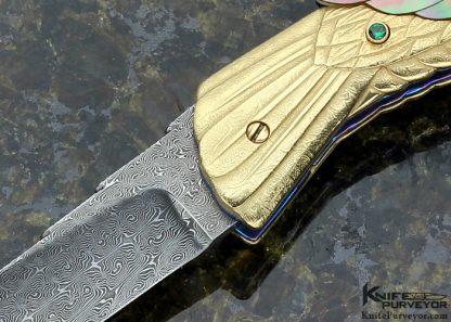 Stephen Olszewski Custom Knife 14Kt "Golden Eagle" Linerlock Robert Eggerling Damascus Automatic Linerlock - Image 3