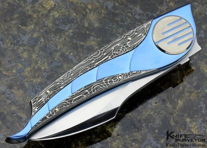 Jean Pierre Sucheras Custom Knife Anodized Titanium & Damascus "Ethos" Button Lock - Image 3