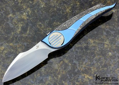 Jean Pierre Sucheras Custom Knife Anodized Titanium & Damascus "Ethos" Button Lock