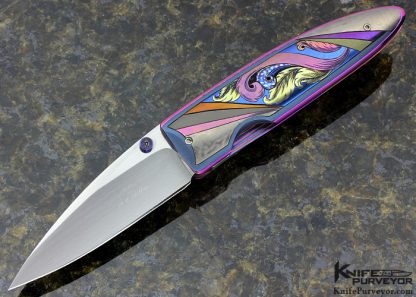 Michael Walker Custom Knife Multi Color Anodized Titanium Linerlock Engraved by Patrica Walker