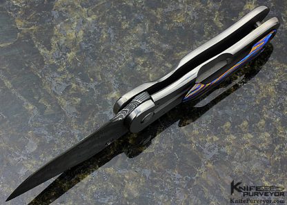 Matt Cuchiarra Custom Knife "Fizzle" Damascus with Stippled Titanium Framelock - Image 6