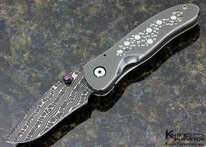 Matt Cuchiarra Custom Knife "Fizzle" Damascus with Stippled Titanium Framelock