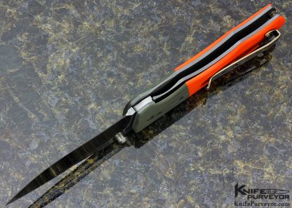 Kirby Lambert Custom Knife "Inferno" Orange & Olive Drab G10 with Bead Blasted Titanium Linerlock - Image 5