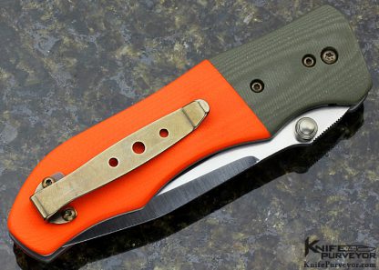 Kirby Lambert Custom Knife "Inferno" Orange & Olive Drab G10 with Bead Blasted Titanium Linerlock - Image 3