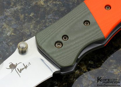 Kirby Lambert Custom Knife "Inferno" Orange & Olive Drab G10 with Bead Blasted Titanium Linerlock - Image 2