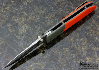 Kirby Lambert Custom Knife "Inferno" Orange & Olive Drab G10 with Bead Blasted Titanium Linerlock - Image 4