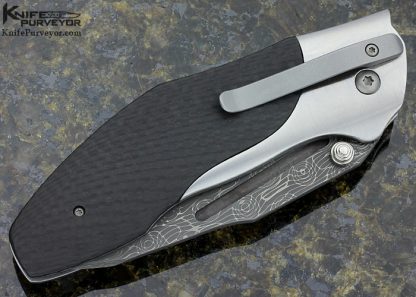 Allen Elishewitz Custom Knife Creedmore Damascus and Carbon Fiber Auto Button Lock - Image 3