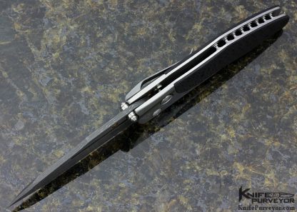 Allen Elishewitz Custom Knife Creedmore Damascus and Carbon Fiber Auto Button Lock - Image 4