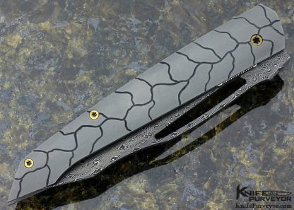 Jeff Harkins Custom Knife Sole Authorship Engraved Mini Shard with Jerry Rados "Turkish Twist" Damascus Linerlock - Image 3