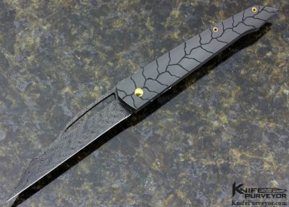 Jeff Harkins Custom Knife Sole Authorship Engraved Mini Shard with Jerry Rados "Turkish Twist" Damascus Linerlock