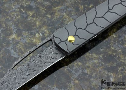 Jeff Harkins Custom Knife Sole Authorship Engraved Mini Shard with Jerry Rados "Turkish Twist" Damascus Linerlock - Image 2