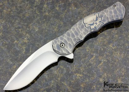 Matt Cuchiarra Custom Knife Dorado Carved Anodized Titanium Frame Lock