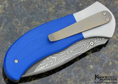 Tom Watson Custom Knife Fatboy with Blue G10 and Mike Norris Damascus Linerlock - Image 3