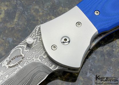 Tom Watson Custom Knife Fatboy with Blue G10 and Mike Norris Damascus Linerlock - Image 2