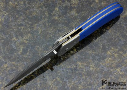 Tom Watson Custom Knife Fatboy with Blue G10 and Mike Norris Damascus Linerlock - Image 4