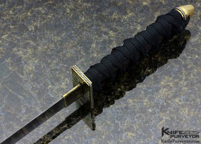 Jeff Harkins Custom Knife "Banshee" (Japanese Short Sword) Wakizashi with Cocobolo Handle Traditional Wrap and Brass fittings with Twisted Silver Wire in Tsuba - Image 5