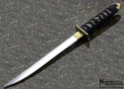 Jeff Harkins Custom Knife "Banshee" (Japanese Short Sword) Wakizashi with Cocobolo Handle Traditional Wrap and Brass fittings with Twisted Silver Wire in Tsuba