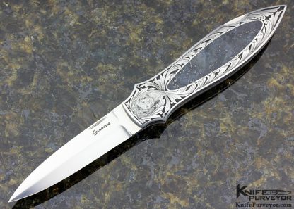 Rick Genovese Custom Knife Engraved by Ray Cover Jr. with Blue Granit Interframe Inlay Lockback Dagger