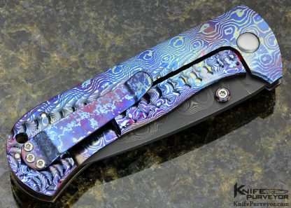 Les George Custom Knife TKI 2014 Chad Nichols Damascus with Mokuti Scales and Clip Frame Lock - Image 4