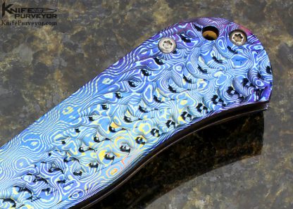 Les George Custom Knife TKI 2014 Chad Nichols Damascus with Mokuti Scales and Clip Frame Lock - Image 3