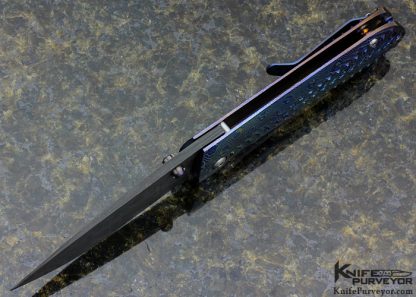 Les George Custom Knife TKI 2014 Chad Nichols Damascus with Mokuti Scales and Clip Frame Lock - Image 5