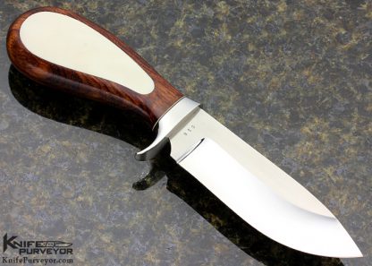 Ray Beers Custom Knife Cocobolo with Sandra Brandy Scrimshawed Mammoth Inlaid Hunter - Image 4