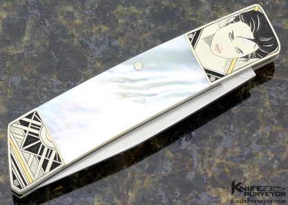 Frank Centofante Custom Knife Mother of Pearl Shell Rear Lock Engraved by Tim George - Image 3