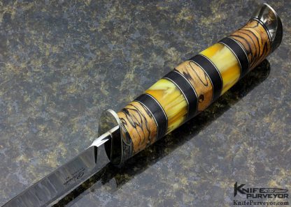 D'Alton Holder Custom Knife Engraved by Bruce Shaw Spalted Maple, Blackwood, Amber - Image 7