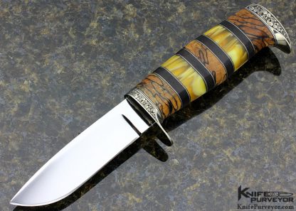 D'Alton Holder Custom Knife Engraved by Bruce Shaw Spalted Maple, Blackwood, Amber