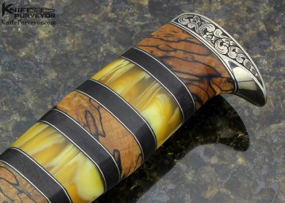 D'Alton Holder Custom Knife Engraved by Bruce Shaw Spalted Maple, Blackwood, Amber - Image 3