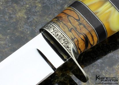 D'Alton Holder Custom Knife Engraved by Bruce Shaw Spalted Maple, Blackwood, Amber - Image 2