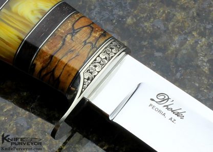 D'Alton Holder Custom Knife Engraved by Bruce Shaw Spalted Maple, Blackwood, Amber - Image 5