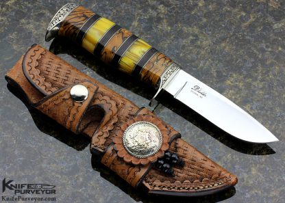 D'Alton Holder Custom Knife Engraved by Bruce Shaw Spalted Maple, Blackwood, Amber - Image 8