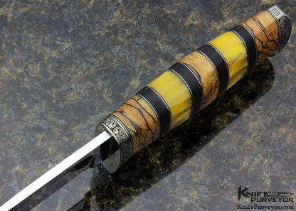 D'Alton Holder Custom Knife Engraved by Bruce Shaw Spalted Maple, Blackwood, Amber - Image 6