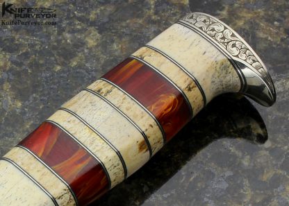 D'Alton Holder Custom Knife Engraved by Bruce Shaw with Oosic, Fossilized Whalebone, Amber "My Knife" - Image 3