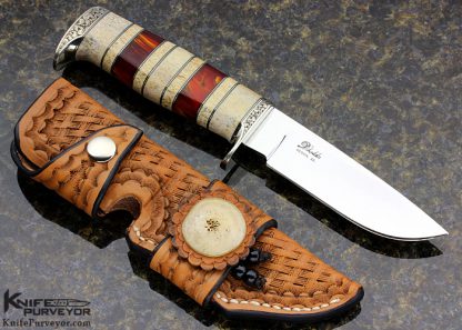 D'Alton Holder Custom Knife Engraved by Bruce Shaw with Oosic, Fossilized Whalebone, Amber "My Knife" - Image 7