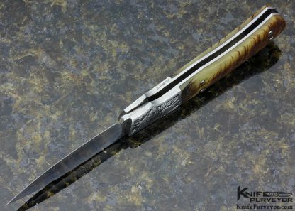 W.D. Pease Custom Knife Rams Horn Lockback Fox and Hound Engraved by Jon Robyn - Image 7