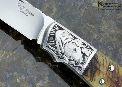 W.D. Pease Custom Knife Rams Horn Lockback Fox and Hound Engraved by Jon Robyn - Image 2